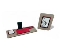 Oggettando Desk Set in Faux Leather PU Taupe, 5 in 1 Organiser with Smartphone Holder, Pen Holder, Card Holder, Ades Card Holder, Knight Person, Photo Frame, Office, Home (ACR. Red)