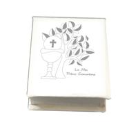 oggettando Faux Leather Place Card Holder with Engraving Ceremonies, Wedding Favours for Birth, Baptism, Communion, Confirmation, Birthdays Graduation Useful Gifts (Communion Tree Goblet)