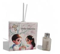 OGGETTANDO, Perfumer in White Faux Leather Communion with Tree, Small Prince Wedding Favors Baptism, Communion, Confirmation and Useful, Original and Cheap Gifts (11 x 11, Girl and Baby Tree)