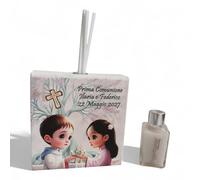 OGGETTANDO, Perfumer White Faux Leather Communion Tree, Small Prince Wedding Favors Baptism, Communion, Confirmation Useful Gifts, Origin, Econom Personalised (11 x 11 cm, Boy and Girl Tree Pers.)