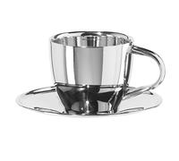 Oggi 6594.0 Coffee Double Wall Cup with Saucer (6 oz), Stainless Steel, Stainless