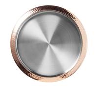 OGGI Round Stainless Steel Tray with Copper Rim 14" - Ideal for Coffee Table, Decorative, Tea and Bar Serving