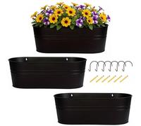 OGIMA 41cm Railing Planter Box, 3 Pack Large Hanging Planters for Outdoor Plants Wall Planters with Hooks for 7cm Railings, Balcony Planters Fence Flower Pot Hangers for Garden Yard Home Decor