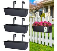 OGIMA 41cm Railing Planter Box, 3 Pack Large Hanging Planters for Outdoor Plants with Detachable Wide Hooks for 7cm Railings - Balcony Planters Railing Hanging for Deck, Fence & Patio Decor