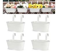 OGIMA 4pcs Hanging Flower Pots, Metal Iron Wall Planter Indoor/Outdoor for Railing Fence Balcony Garden Home Decoration with Detachable Hooks, 4x White