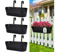 OGIMA Railing Planter Box, 3 Pack 40cm Large Hanging Planters for Outdoor Plants with Detachable Wide Hooks for 7cm Railings, Balcony Planters Railing Hanging for Deck, Fence & Patio Decor