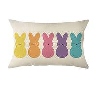 Ogiselestyle Easter Bunny Peeps Lumbar Throw Pillow Cover, 12 x 20 Inch Spring Bunny Rabbit Cushion Case Decoration for Sofa Couch