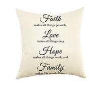 Ogiselestyle Faith Love Hope Family Inspirational Quote Throw Pillow Cover Home Decorative Pillow Case Cotton Linen Cushion Cover for Sofa Couch,Housewarming Gift 18x18 Inch