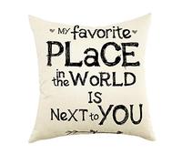 Ogiselestyle My Favorite Place in The World is Next to You Inspirational Quote Cotton Linen Home Decorative Throw Pillow Case Cushion Cover for Sofa Couch, 18" x 18"