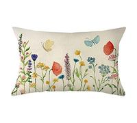Ogiselestyle Summer Floral Throw Pillow Cover, 12 x 20 Inch Seasonal Summer Butterfly Flower Cushion Case Decoration for Sofa Couch