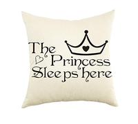 Ogiselestyle The Princess Sleeps here Motivational Sign Cotton Linen Home Decorative Throw Pillow Case Cushion Cover for Sofa Couch, 18" x 18"