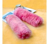 OGLAND 13.4inch Big Fluffy Wool Sheepskin Seat Belt Covers, Fuzzy Seatbelt Pads for Pacemaker Adults Kids Women Universal Car Cushions,2 Pack Pink
