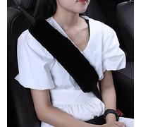 OGLAND 2 Pack 13.4inch Big Plush Soft Wool Sheepskin Seat Belt Cushion, Fluffy Seatbelt Cover Pad for Pacemaker Adults Women Universal Auto Accessory, Black