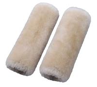 OGLAND 2 Pack Automotive Authentic Sheepskin Car Seat Belt Pads, Soft Shoulder Pad, Neck Cushion Protector, Genuine Natural Merino Wool (Pearl)
