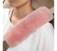 OGLAND Genuine Sheepskin Soft Fuzzy Car Seat Belt Pad,2 Pack Fluffy Seat Belt Cover for Shoulder Pad Neck Cushion Protector Car Accessories (Soft Pink)
