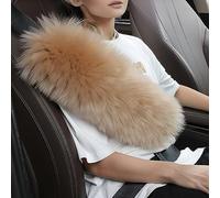 OGLAND Plush Long Wool Sheepskin Seat Belt Covers, Fluffy Seatbelt Pads Covers for Pacemaker Adults Kids Women Universal Car,1 Pack Light Brown