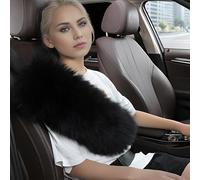 OGLAND Plush Long Wool Sheepskin Seat Belt Covers, Fluffy Seatbelt Pads Covers for Pacemaker Adults Kids Women Universal Car,1 Pack Black