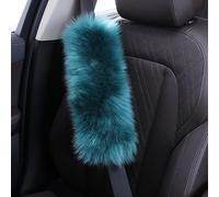 OGLAND Sheepskin Seat Belt Cover, Fluffy Car Seatbelt Cover Pad for Pacemaker Plush Soft Long Wool Adults Women Universal Car,2 Pack Peacock Blue