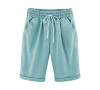 oglccg Half Pants Plus Size Knee Length Cotton Linen Shorts Pockets Solid Beach Vacation Shorts Straight Leg Trousers Drawstring Elastic Waist Bermuda Shorts Work Shorts, Mint Green, 5XL (y2k pants)