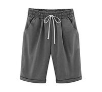 oglccg Half Pants Plus Size Knee Length Cotton Linen Shorts with Pockets Solid Beach Vacation Shorts Straight Leg Trousers Drawstring Elastic Waist Bermuda Shorts Work Shorts, Gray, 5XL