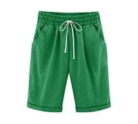 oglccg Womens Half Pants Plus Size Knee Length Cotton Linen Shorts with Pockets Solid Beach Vacation Shorts Ladies Straight Leg Trousers Drawstring Elastic Waist Bermuda Shorts Work Shorts, Green