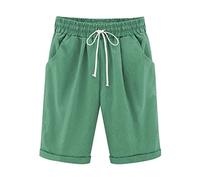 oglccg Womens Half Pants Plus Size Knee Length Cotton Linen Shorts with Pockets Summer Solid Beach Vacation Straight Leg Trousers Drawstring Elastic Waist Bermuda Work Shorts, #08 Green 3XL