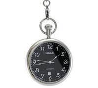 OGLE 3ATM Waterproof Vintage Stainless Steel Case Gold White Large Face Big Dial Calendar Date Day Fob Self Winding Automatic Skeleton Mechanical Pocket Watch Chain Box, Silver Case&Black Dial