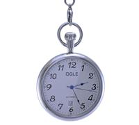 Ogle 3ATM Waterproof Vintage Stainless Steel Silver White Calendar Date Fob Self Winding Automatic Skeleton Mechanical Pocket Watch Chain Box