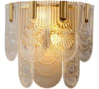 OGLFGLNY Modern Simple Glass Wall Lamp, E 14 Light Source Embedded 3-Head Gold Wall Light, Creative Bedroom Bedside Background Wall Sconce, for Bedroom Living Room Study Room Dining Room Wall Mounted
