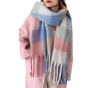 OgLuxe Blanket Scarf Wool Winter Women Ladies Tartan Fluffy Checked Thick Tassel Warm Scarves, Plaid Cosy Large Long Soft Shawl & Wrap Present Gifts For Her Pastels