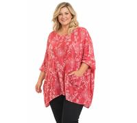 OgLuxe Women Italian lagenlook Beach Floral Batwing Oversized Summer Flowy top with two pockets round neck 3/4 sleeve Plus (CORAL, One Size Fits UK (18-28))