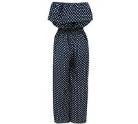 OgLuxe Womens Ladies Polka Dot Spotty Bandeau Sleeveless Summer Elegant Elasticated Frill Long Jumpsuit Navy SM