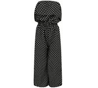 OgLuxe Womens Ladies Polka Dot Spotty Bandeau Sleeveless Summer Elegant Elasticated Frill Long Jumpsuit Black XL