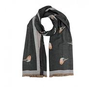 OgLuxe Womens Super Soft Robin Scarf | Cashmere Blend Winter Long Cosy | Ladies Wrap For Cold Evenings | Large Soft Warm Bird Print Winter Shawls (Charcoal)