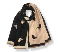 OgLuxe Womens Super Soft Robin Scarf | Cashmere Blend Winter Long Cosy | Ladies Wrap For Cold Evenings | Large Soft Warm Bird Print Winter Shawls (Black)