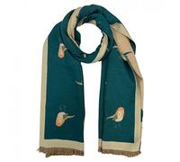 OgLuxe Womens Super Soft Robin Scarf | Cashmere Blend Winter Long Cosy | Ladies Wrap For Cold Evenings | Large Soft Warm Bird Print Winter Shawls (Teal)