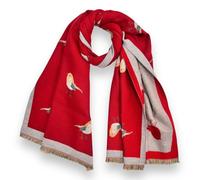 OgLuxe Womens Super Soft Robin Scarf | Cashmere Blend Winter Long Cosy | Ladies Wrap For Cold Evenings | Large Soft Warm Bird Print Winter Shawls (Red)
