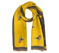 OgLuxe Womens Super Soft Robin Scarf | Cashmere Blend Winter Long Cosy | Ladies Wrap For Cold Evenings | Large Soft Warm Bird Print Winter Shawls (Mustard)
