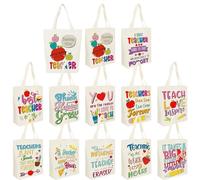 OGMBI 12 Pcs Teacher Appreciation Canvas Tote Bag, Thank You Teacher Gifts for Women, Reusable Grocery Shopping Bags with Handle for Teachers, Teaching Assistants, School Staff