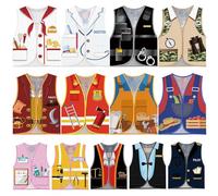 OGMBI 13 Pcs Kids Dressing up Vest Set, Halloween Toddlers Occupation Role Play Costume, Career Cosplay Clothes for Pretend Farmers Doctor Fireman Car Racer Pirate Police Cowboy Worker