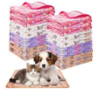 OGMBI 16 Pcs Small Fleece Dog Blankets Bulk, 60 x 40 cm Washable Pet Blankets, Soft Fluffy Cat Sleep Mat, Cozy Puppy Blanket with Paw Print for Indoor Small Guinea Pig Sofa Bed (Multicolor)