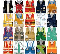 OGMBI 20 Pcs Kids Dressing up Vest Set, Halloween Community Helper Career Cosplay Clothes, Toddlers Occupation Role Play Costume for Pretend Firefighter Worker Pilot Police Scientist Farmers Doctor