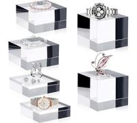 OGMBI 6 Pcs Acrylic Square Display Block, 8 x 8 cm Clear Polished Acrylic Cubes, Solid Jewelry Display Pedestal Stand, Transparent Base Risers Holder for Jewelry Ring Perfume Collection, 3 Size