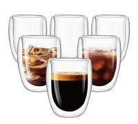 OGMBI 6 x 350 ml Double Walled Glass Coffee Mugs, Clear Insulated Glasses Coffee Cups, Borosilicate Heat Resistant Glasses Cups for Cappuccino Latte Tea Juice Milk Ice Cream