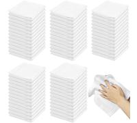 OGMBI 60 Pack Soft White Face Cloth Bulk, 25 x 25 cm Reusable Cotton Blend Wash Cloths, 400 GSM Small Hand Towels, Highly Absorbent and Quick Dry Flannel Face Towels for Bathroom Hotel Gym Spa