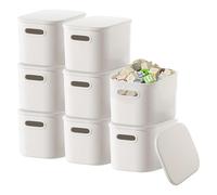 OGMBI 8 Pack White Plastic Storage Bins Bulk with Lids, 25 x 17 x14 cm Stackable Storage Container for Organizing, Lidded Organizer Bins for Shelves Drawers Classroom Office