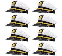 OGMBI 8 Pcs Captain Hats for Adults, Adjustable Boat Sailor Hat, White Yacht Captain Cap, Navy Marine Admiral Cap for Hen Party Boat Theme Cosplay Party Costume Accessory