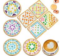 OGMBI 8 Sets DIY Mosaic Coaster Kit, Glass Tiles Coasters for Crafts, Mixed Color Mosaic Set with Wooden Coasters for Kids Adults, Drinking Cup Coaster Making Kit for Handmade Home Decor Gifts