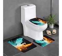 OGNOT Fire and Water Phoenix Bathroom Rug Sets 3 Piece, Contour Mat,Non Slip Rugs Absorbent Bath Mats, for Bathroom, Shower