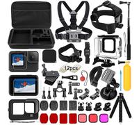 oGoDeal Accessory Set Kit Bundle for GoPro Hero 12 11/10/9 Black, Waterproof Protective Case Waterproof Housing Snorkelling Accessories Bicycle Mount Selfie Bar Head Strap for GoPro Hero 9 10 11 12